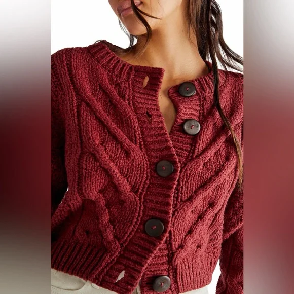Free People Bonfire Cable Knit Cardi in Cowboy - Picture 1 of 6